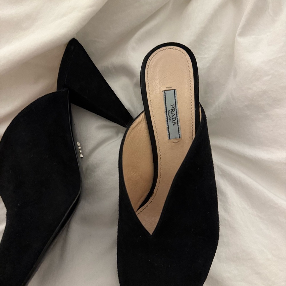 Prada Black Suede Mules kitten heel - Picture 4 of 7